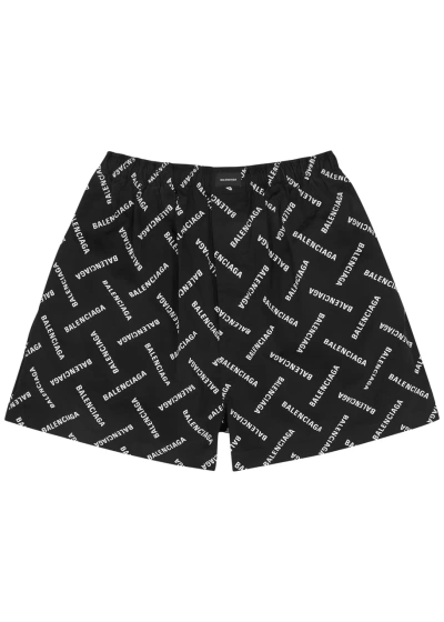 Balenciaga Logo-print Cotton-poplin Shorts In Black