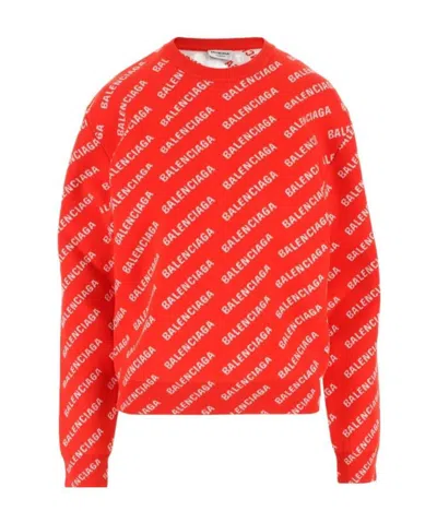 BALENCIAGA WOMEN'S MINI ALLOVER LOGO SWEATER IN RED