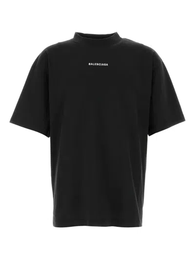 Balenciaga Men T-shirt With Logo Printed On The Front And Back In Blue
