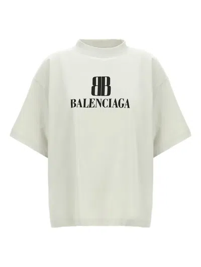 Balenciaga Cotton Tshirt With Logo Print In White