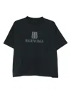 Balenciaga Faded Black T-shirt With Central Print And Wide Fit. In Black