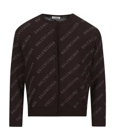 BALENCIAGA BALENCIAGA ALL-OVER LOGO BUTTONED CARDIGAN