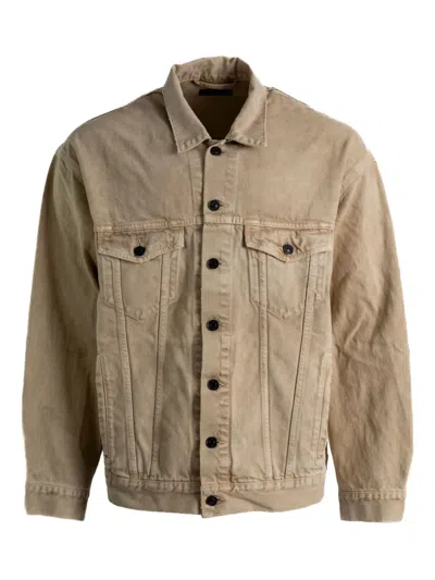 Balenciaga Logo-print Denim Jacket In Brown