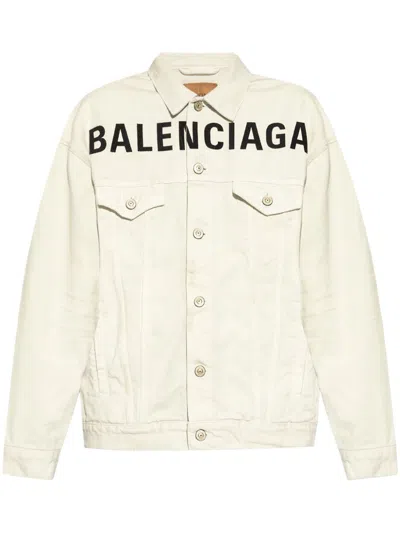 BALENCIAGA LOGO-PRINT DENIM JACKET