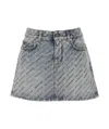 Balenciaga Denim Mini Skirt With Logos In Gray