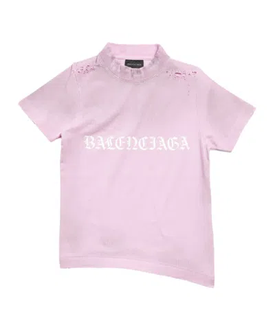 Balenciaga Logo-print Distressed T-shirt In Pink