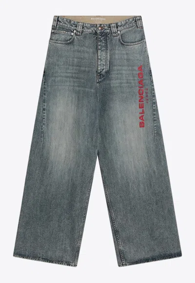 Balenciaga Light Washed Blue Baggy Jeans With Logo