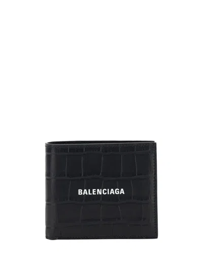 Balenciaga Logo Print Flap-over Wallet In Black