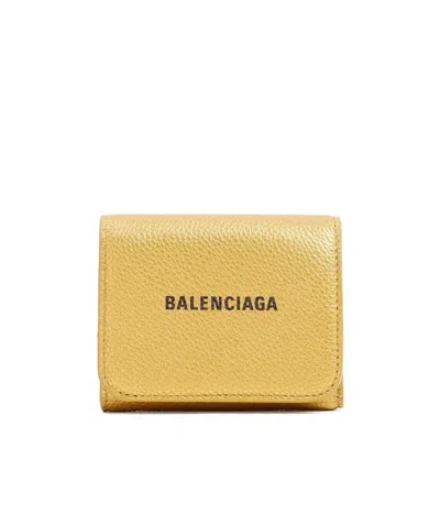 Balenciaga Logo Print Foldover Wallet In Yellow