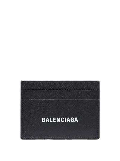Balenciaga Logo-print Grained Leather Card Holder Accessories In Black