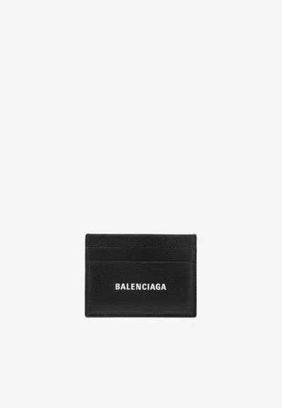 BALENCIAGA LOGO PRINT GRAINED LEATHER CARDHOLDER