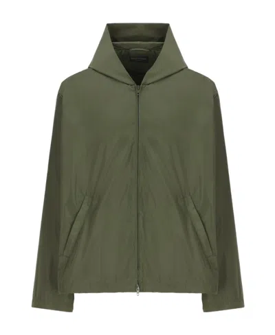 Balenciaga Logo-print Hooded Jacket In Green