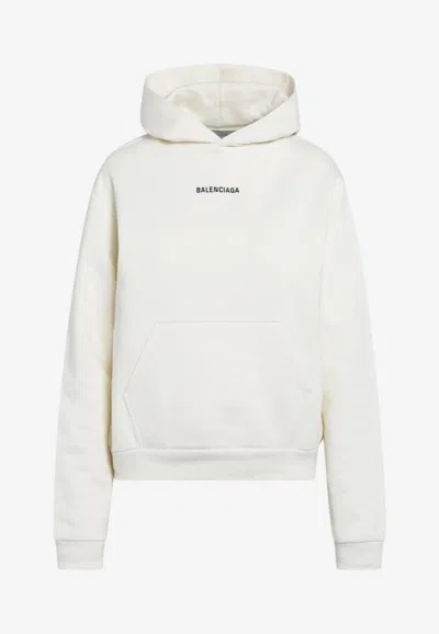 Balenciaga Logo Print Hooded Sweatshirt In White