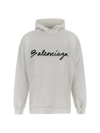 Balenciaga Logo Print Hoodie In White