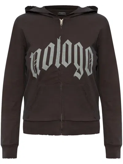 Balenciaga Logo Print Hoodie In Brown