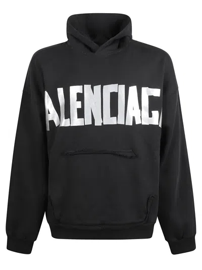 Balenciaga Men's Tape Type Ripped Pocket Hoodie In Black
