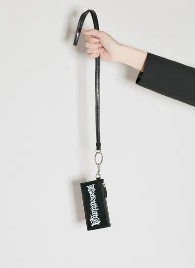 Balenciaga Logo Print Leather Cardholder On Keyring In Black