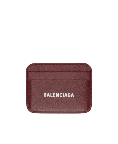 Balenciaga Logo-print Leather Cardholder In Red