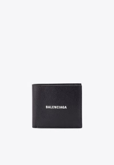 Balenciaga Logo Print Leather Wallet In Black