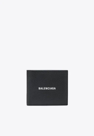 Balenciaga Logo-print Leather Wallet In Black