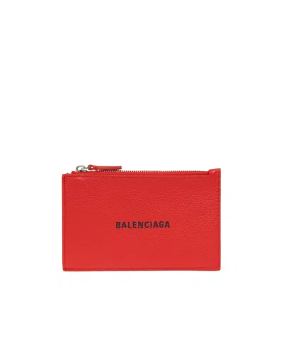 Balenciaga Logo-print Leather Wallet In Red