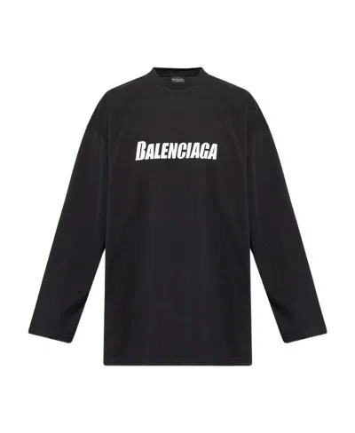 Balenciaga Logo-print Long-sleeved T-shirt In Black