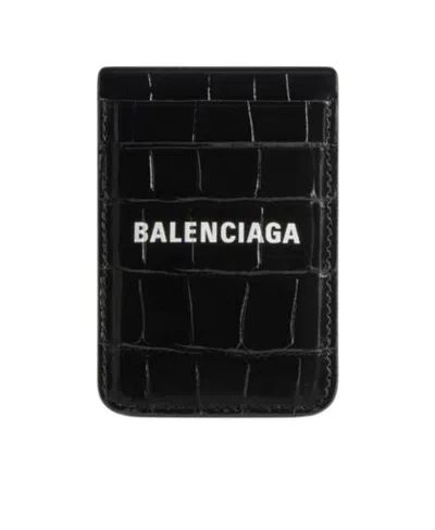 Balenciaga Logo-print Magnet Cardholder In Black