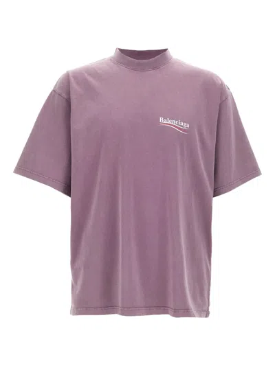 Balenciaga Logo Print Crew Neck T-shirt In Purple