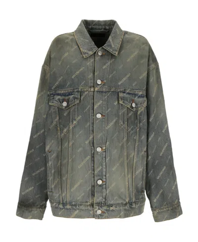 Balenciaga Logo-print Oversized Denim Jacket In Blue