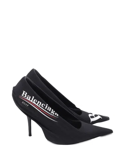 Pre-owned Balenciaga Logo-print Pointed Pumps In Black