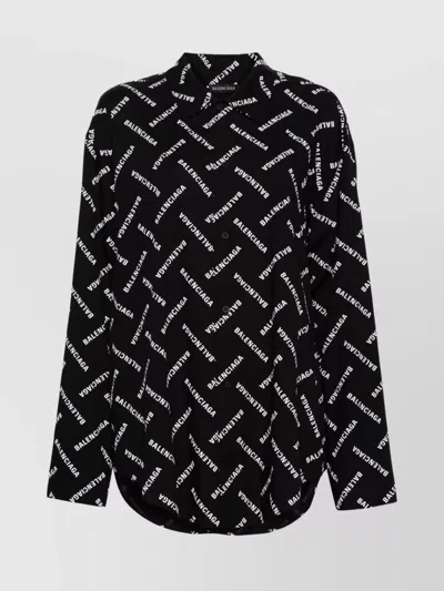 Balenciaga Logo Print Poplin Top In Black