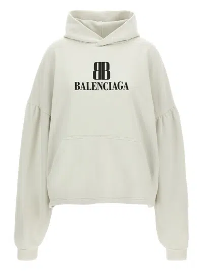 Balenciaga Logo Cropped Hoodie With Dropped Shoulders In Gray