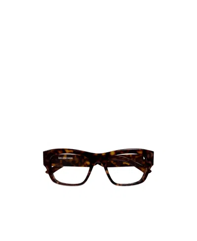 Balenciaga Logo-print Rectangle-frame Glasses In Brown