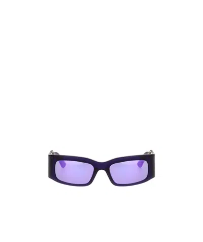 Balenciaga Logo-print Rectangle-frame Sunglasses In Blue