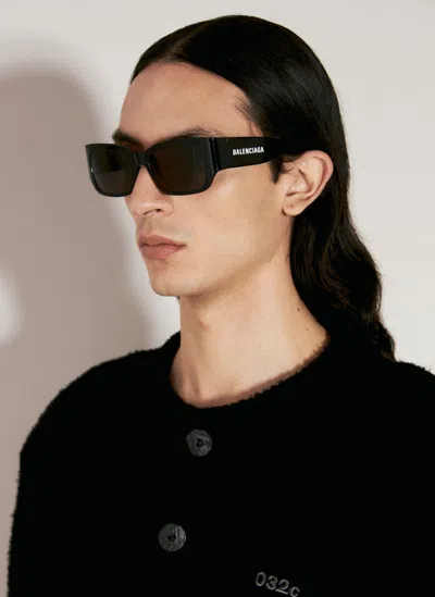 Balenciaga Logo Print Rectangle Sunglasses In Metallic