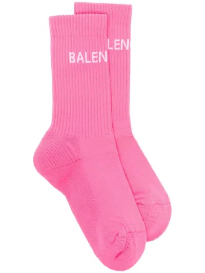 Balenciaga Logo-print Ribbed Socks In Pink