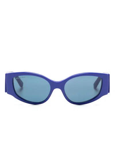 Balenciaga Runde Sonnenbrille Mit Logo-print In Blue