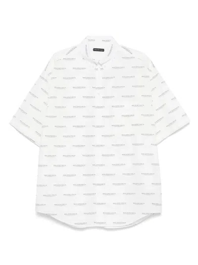 Balenciaga Collared Shirt With Pocket And Short Sleeves In White