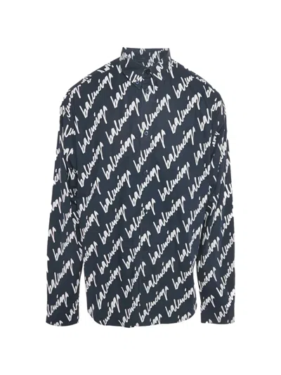 Pre-owned Balenciaga Logo-print Shirt In Blue