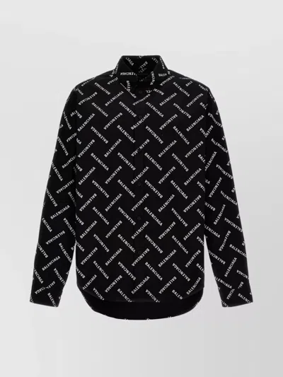 Balenciaga Logo Print Shirt Collar Pocket In Black