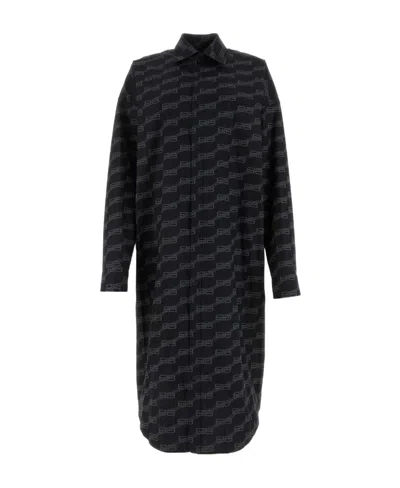 Balenciaga Logo-print Shirt Dress In Black