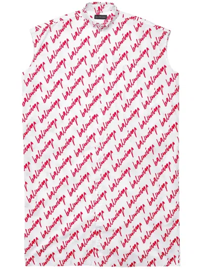 Balenciaga Women's Scribble Rawcut Dress In White Red