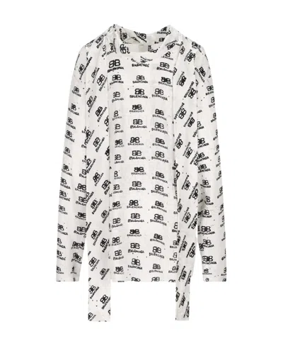Balenciaga Swing Tie-detailed Printed Silk-satin Shirt In White