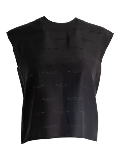 Balenciaga Logo-print Sleeveless Top In Black