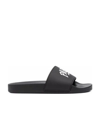 Balenciaga Logo-print Slides In Black