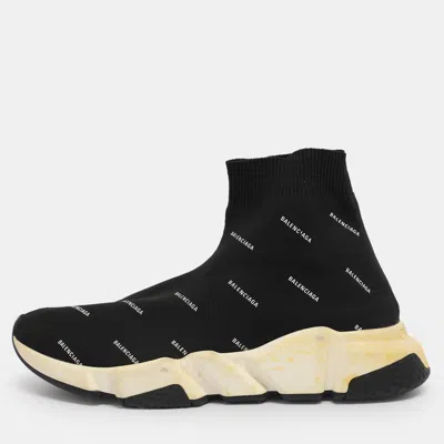 Pre-owned Balenciaga Logo Print Speed Size 39 Black Knit Fabric High Top Sneakers