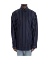 Balenciaga Striped Oversized Cotton Blend Shirt In Black