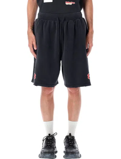 Balenciaga Logo Print Sweatshorts In Blue