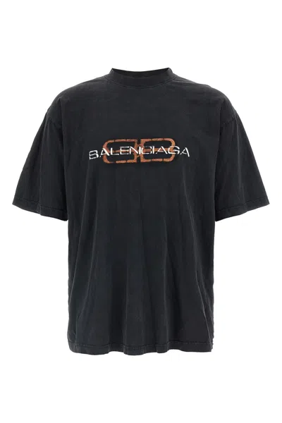 Balenciaga Graphic Design Crew Neck T-shirt In Black