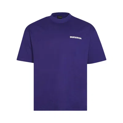 Pre-owned Balenciaga Logo Print T-shirt 'indigo/dirty White' In Blue